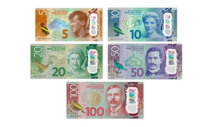 Nominiert war auch die 50-Dollar-Note aus Neuseeland (Mitte rechts). Die ganze Serie ist ein Erfolg, schliesslich...