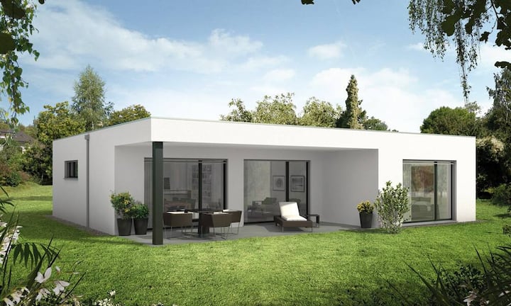 Modell Planaro: Das klassische Bungalow lebt wieder auf – mit einem grosszügigen Wohnraum, zwei Schlafzimmer, zwei Nasszellen und der Hauswirtschaftsraum auf einer Ebene.