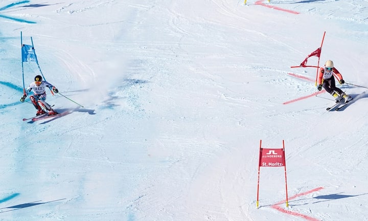 Noch schlechter als die Schweiz schneidet Österreich ab. Marcel Hirscher unterliegt in der ersten Runde dem Belgier Dries Van den Broecke (r.). Schon in der zweiten Runde gegen Schweden ist dann endgültig Schluss für unsere Nachbarn im Osten.