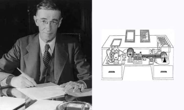 1945
US-Ingenieur Vannevar Bush denkt über ein schnelles «mechanisches Gerät» namens «Memex» nach, das Akten und Schriften eines Individuums verwaltet.