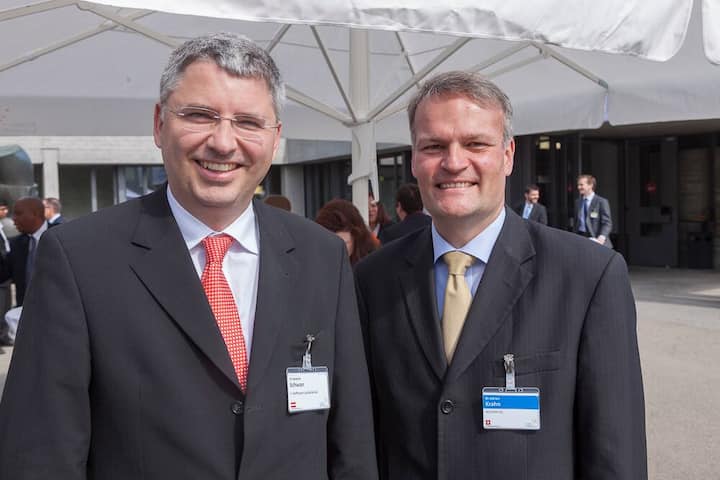 Severin Schwan, CEO Roche; Adrian Krahn, CEO ACSANA AG