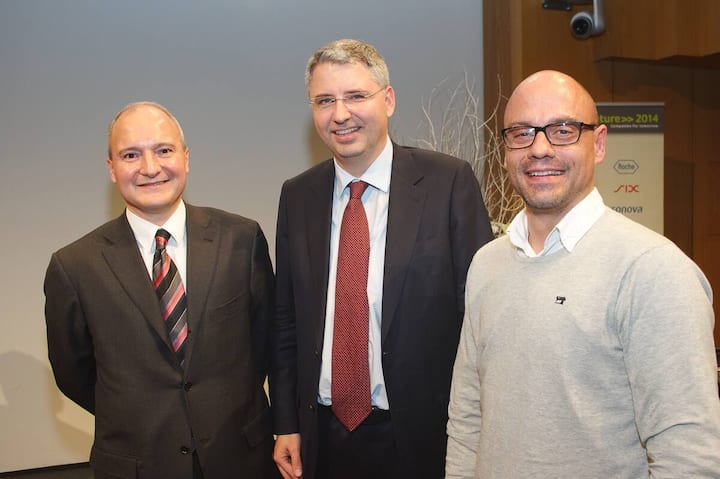 Pablo Umana, Gründer & CEO, Glycart; Severin Schwan, CEO, Roche; Joel Jean-Mairet, Managing Partner, Ysios Capital