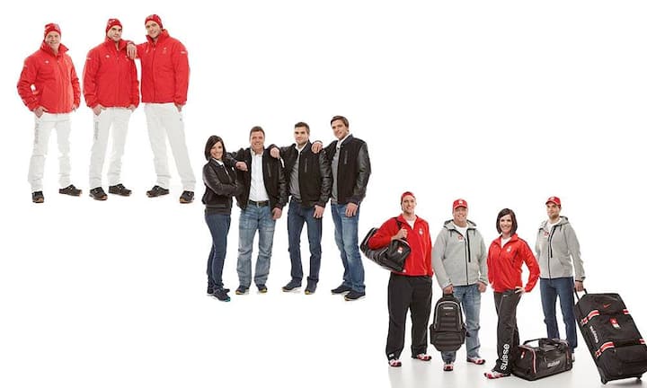 Die Schweizer Nati wird in traditioneller rot-weisser Bekleidung auftreten. Kleider und Reisegepäck wurde von Ochsner Sport und Nike zur Verfügung gestellt. Die Winterbekleidung ist von Descente und das Schuhwerk von Salomon. (Bild: swissolympicteam.ch)