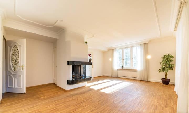 Der Salon verfügt über ein Cheminée.