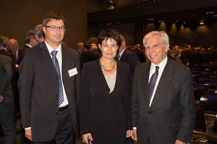 Christof Wicki, Geschäftsführer Europa Forum Luzern; Bundesrätin Doris Leuthard; Adam Daniel Rotfeld
