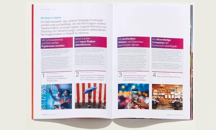 Platz 3 im Gesamtranking nimmt Swiss Re ein. Für jeden verständlich statt nur für Insider: Swiss Re erklärt bilderreich
und nachvollziehbar, was eine Rückversicherung
eigentlich so alles macht.