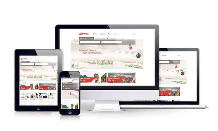 Swiss - online Präsent: Die Fluggesellschaft lanciert ihre Präsenz in der digitalen Welt komplett neu. Als eine der ersten Airline-Websites präsentiert sich swiss.com seit kurzem «fully responsive» und bietet mit «World of Swiss» ein zeitgemässes virtuelles Marken- und Produkterlebnis. Der Auftritt passt sich in der Funktion und im Erscheinungsbild automatisch dem jeweiligen Endgerät des Kunden an. Website: swiss.com