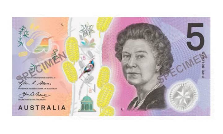Die Königin ist auch auf einer weiteren nominierten Banknote zu sehen: dem australischen 5-Dollar-Schein.