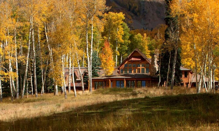 Das Grundstück befindet sich inmitten eines Birkenwaldes. Die Villa bietet sieben Schlafzimmer und neun Badezimmer. Sie ist ausschliesslich aus Naturstein und Holz gebaut.