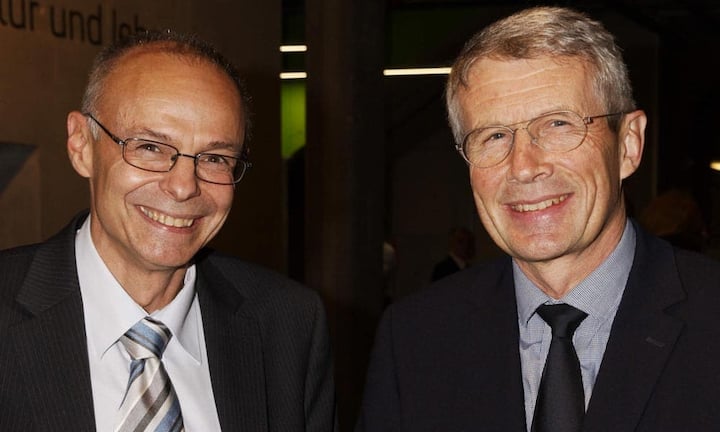 v.l.n.r. Roland Stabil; Head of International Partnerships & Strategic Projects - Swisscom Switzerland Corporate Business, Walter Steinlin; Präsident der Kommission für Technologie und Innovation (KTI)