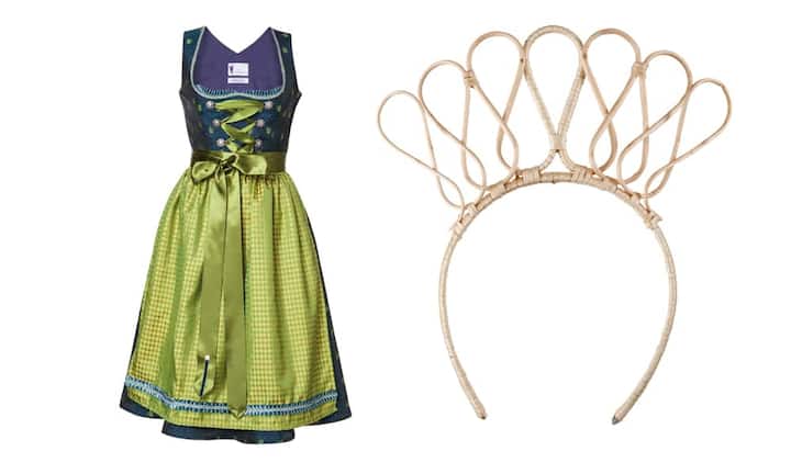 Trachtsetter Dirndl in Petrol mit limonengrüner Schürze 599 EuroHandgeflochtenes Diadem aus Weide 139,95 EuroBilder: Ludwig Beck