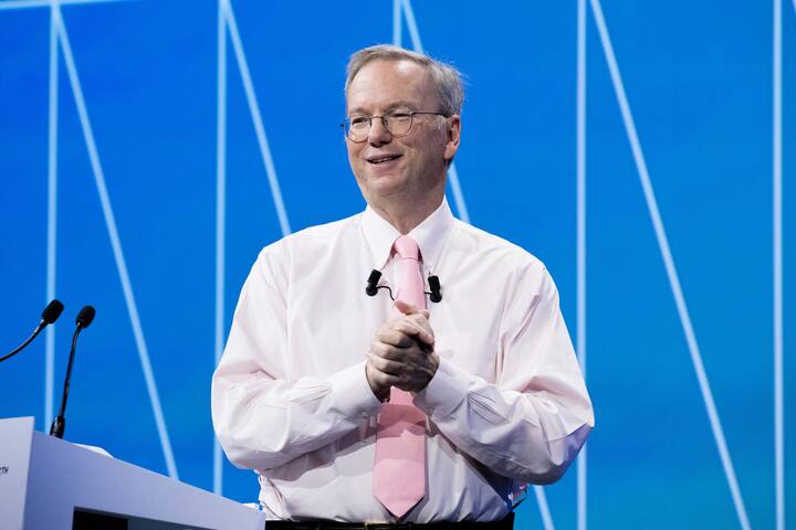 PARIS, FRANCE - JUNE 15:  Eric Schmidt, Executive Chairman of Alphabet inc., the new holding which oversees some activities of Google, attends a conference during Viva Technology at Parc des Expositions Porte de Versailles on June 15, 2017 in Paris, France. Viva Technology is a fair that brings together, for the second year, major groups and startups around all the themes of innovation.  (Photo by Christophe Morin/IP3/Getty Images)