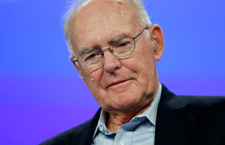 SAN FRANCISCO - SEPTEMBER 18:  Intel co-founder Gordon Moore listens during a conversation with National Public Radio host Dr. Moira Gunn at the 2007 Intel Developer Forum September 18, 2007 at the Moscone Center in San Francisco, California. The Intel Developer Forum runs through September 20th and features several Intel technology speakers.  (Photo by Justin Sullivan/Getty Images)