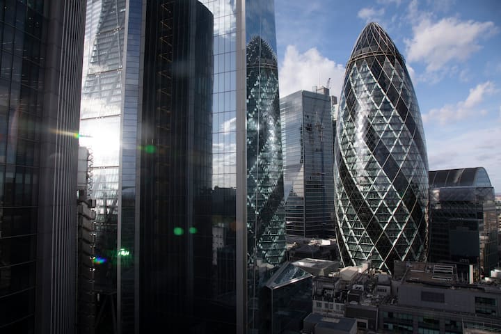 Views of the cityscape skyline looking towards 1 St Mary Axe aka the Gherkin from The Garden at 120, theÂ City of Londons largest rooftop public space, located atop the newly opened Fen Court office building at 120 Fenchurch Street in London, United Kingdom. At 15-storeys up, the viewing platform offers exceptional 360-degree views of the City and greater London, and is free for members of the public to visit. (photo by Mike Kemp/In PIctures via Getty Images)