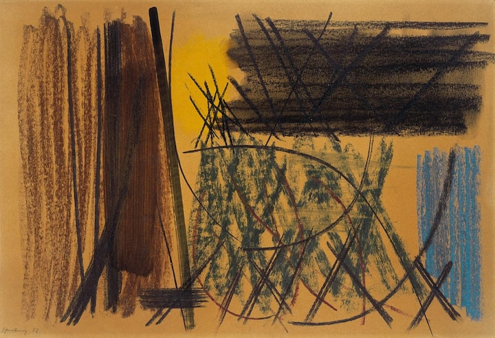 <p>«Komposition», 1952, Hans Hartung (1904–1989) Ölkreide auf Papier, verkauft bei Grisebach für 70’000 Euro.</p>