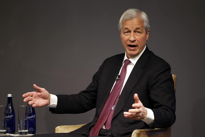 Jamie Dimon, Chairman and CEO, JPMorgan Chase, discusses Future of Work at JPMorgan Chase event on Monday, March 18, 2019 in New York. (Adam Hunger/AP Images for JPMorgan Chase & Co. )