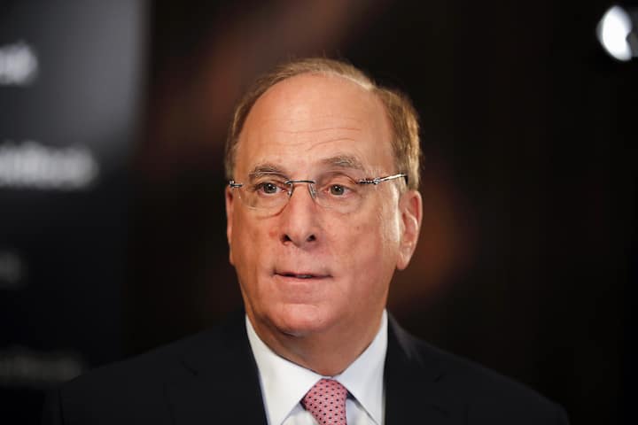 Larry Fink, chief executive officer of BlackRock Inc., speaks ahead of a Bloomberg Television interview at the Blackrock Inc. wealth symposium in Zurich, Switzerland, on Thursday, March 7, 2019. Policy mistakes such as a hard Brexit pose the greatest risk amid a synchronized global slowdown, according to Blackrock Vice President Philipp Hildebrand. Photographer: Stefan Wermuth/Bloomberg