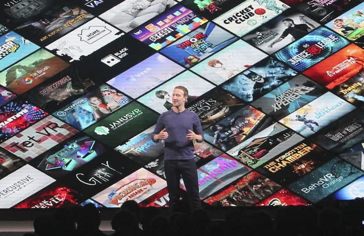Facebook Inc. Chief Executive Officer Mark Zuckerberg announces a plan to enrich content services for the Oculus Quest, the company's latest VR headset, at an event in San Jose, California, on Sept. 26, 2018. (Kyodo)==Kyodo(Photo by Kyodo News via Getty Images)