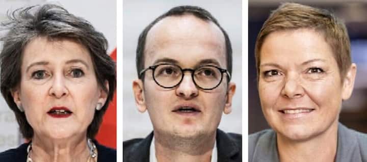 Simonetta Sommaruga, Martin Neukom, Antje Kanngiesser (v.l.).