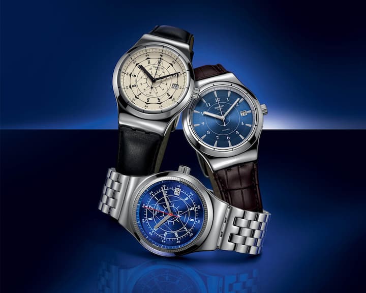 Drei Swatch-Uhren übereinander mit Sistem51