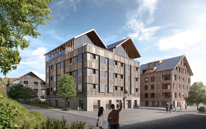 Die «Lifestyle-Wellness-Community» soll mit Hotels, bediente Luxus-Suiten und Eigentums­wohnungen beinhalten (Bild: Visualisierung).