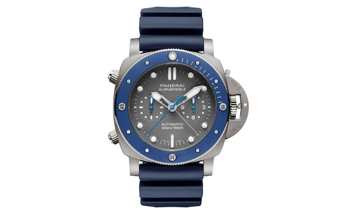 Panerai Submersible Chrono Guillaume Néry (r.), aus Titan mit Kaliber P.9100. 19 100 Fr.