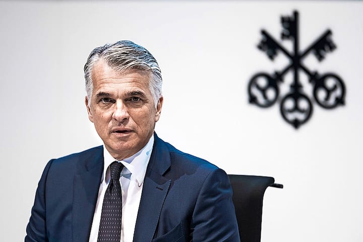 Sergio Ermotti, CEO of Swiss bank UBS, speaks during a press conference announcing the bank's 2019 full year and fourth quarter result in Zurich, Switzerland, on Tuesday, January 21, 2020. (KEYSTONE/Christian Beutler)