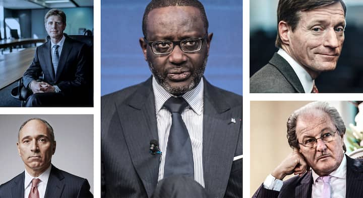 In der Schweiz wenig integiert: Joseph Hogan (ex ABB), Joe Jimenez (ex Novartis), Tidjane Thiam, Brady Dougan (beide ex Credit Suisse), Wolfgang Reitzle (ex Lafarge-Holcim) (von links oben).