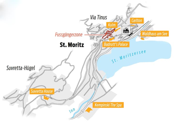 Karte von St Moritz mit Resorts