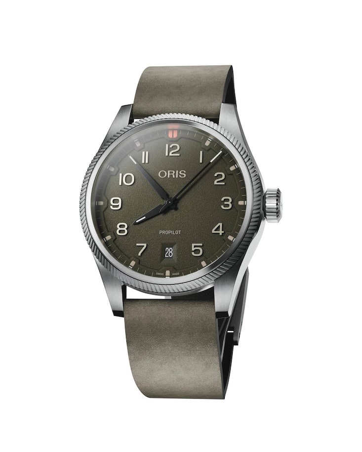 Oris ProPilot Date
Gehäuse: 41 mm, Edelstahl;
Werk: Automatikkaliber Oris 733;
Gangreserve: 41 h;
Preis: 1950 Fr.