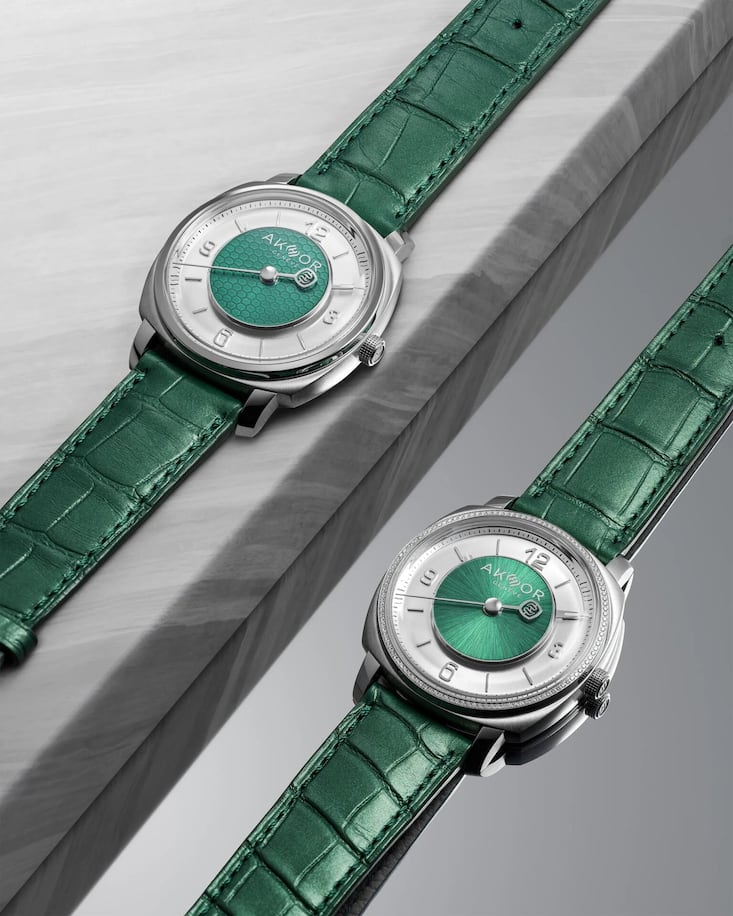 Die Uhr AK-10-D Steel Diamond – Green Sunburst von Akhor
