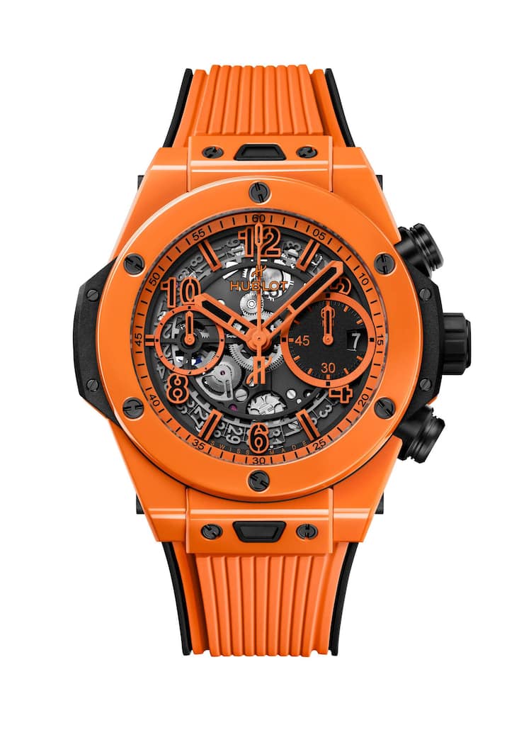 Mehr Tragekomfort: Die neue Big Bang Unico Orange Ceramic von Hublot kommt mit einem unterfütterten Kautschukband.