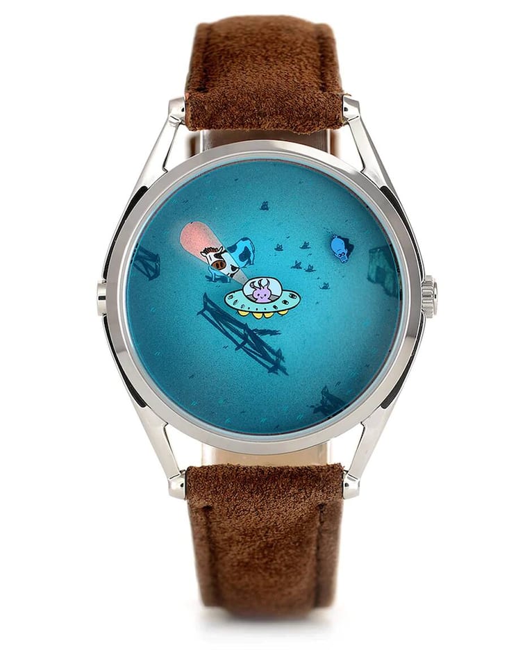 «Beam me up»: Auf diesem Zifferblatt ist viel los.