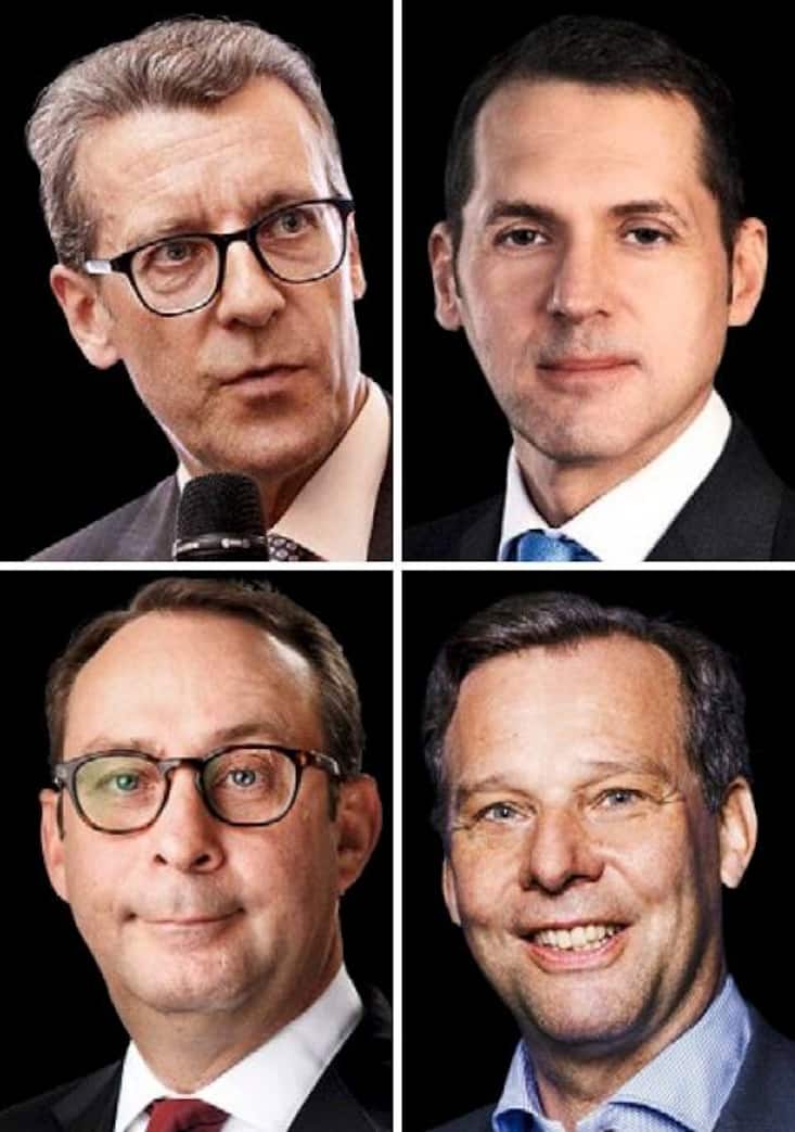 Ex-Partner der Bank La Roche Philip Baumann (o.l.), Mathis Büttiker (o.r.), Christoph (u.l.) und Urs Gloor (u.r.).