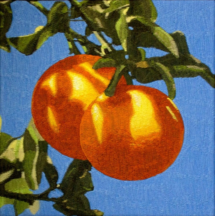 Gestickte Orangen von Mustafa Boğa, der zwischen London und der Türkei pendelt.