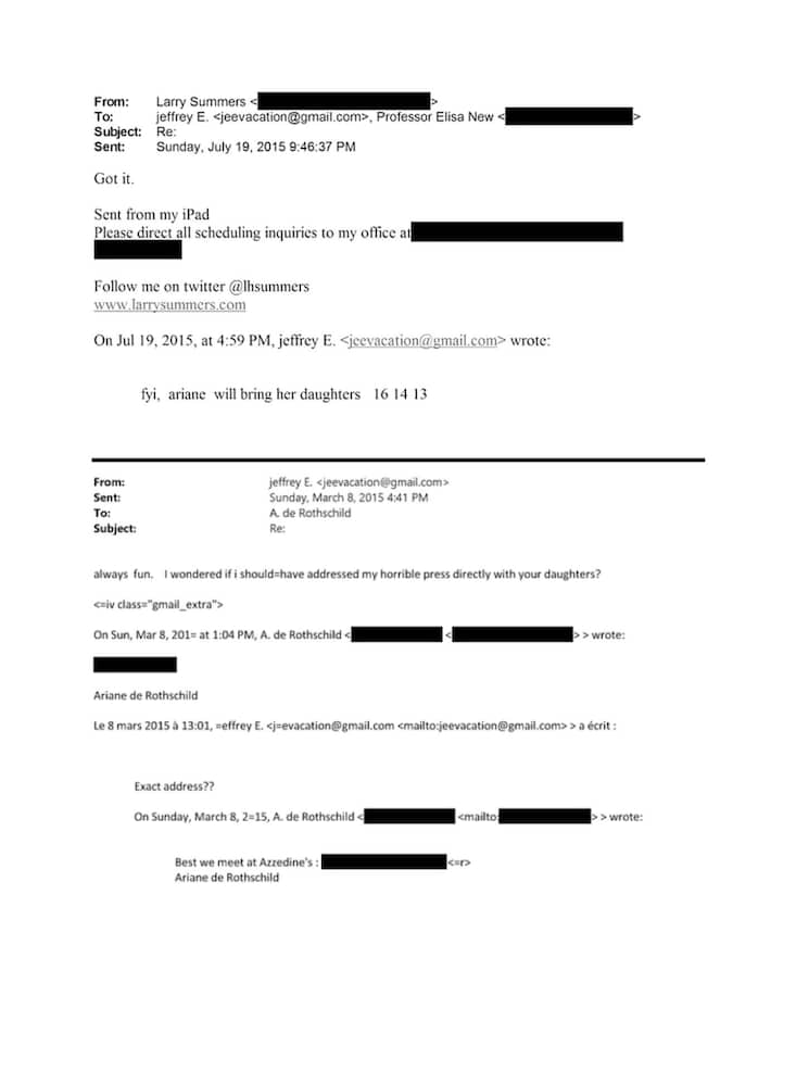 Im Austausch mit Ariane de Rothschild wies Jeffrey Epstein selber auf seine «schreckliche Presse» hin und fragte, ob er diese ihren Töchter gegenüber hätte ansprechen sollen.