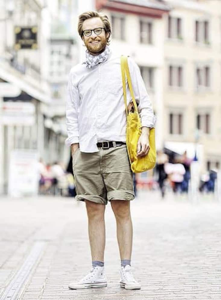 Philipp Scharfenberger, 30, wissenschaftlicher Mitarbeiter 
Hemd: J.Crew. Schal: American Apparel. Hose: Columbia. Gürtel: J.Crew. Schuhe: Chucks. Tasche: Fjällräven. Brille: Oliver Peoples.