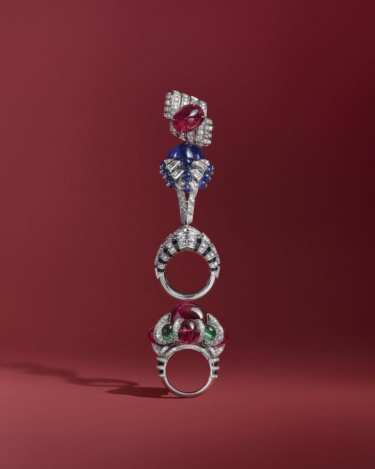 Exquisite Cocktailringe aus der aktuellen Haute-Joaille-rie-Kollektion «En équilibre», harmonisch vereint.