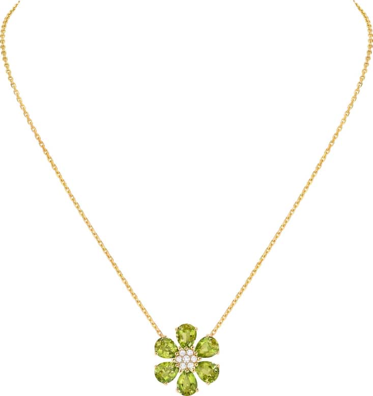 Anhänger aus der Linie «Fleurs d’Hawaï» in Gelbgold mit Diamanten und Peridot. 15’800 Franken.