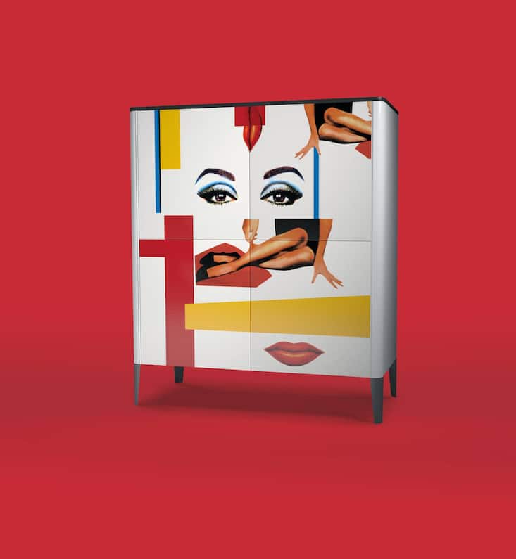 Roche Bobois: Die Kommode Rondo ist mit einem Motiv bedruckt, das an das Filmplakat von «Frauen am Rande des Nerven-zusammenbruchs» erinnert.