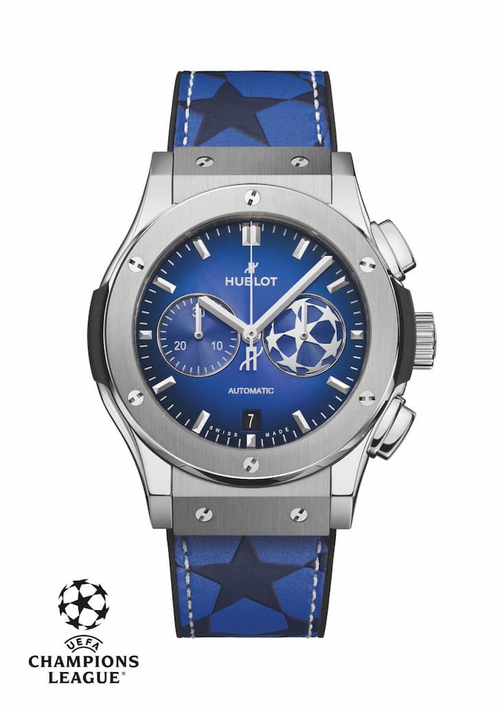 <p>Huzblot Classic Fusion Chronograph UEFA Champions League</p>