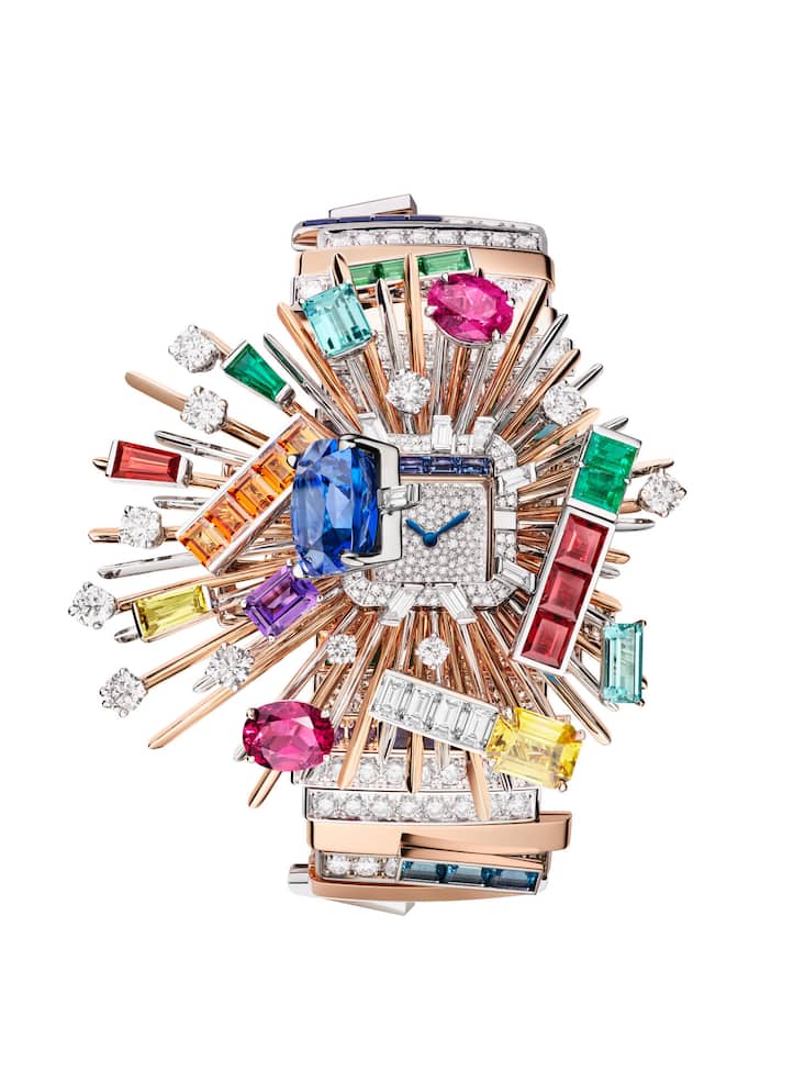 <p>Uhr Gioco di Forme e Colori. Das Ziffernblatt ist mit einer abnehmbaren Brosche verziert.</p>