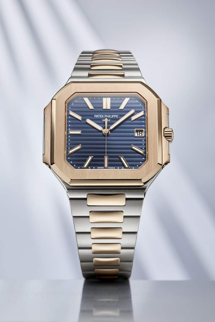 <p>Patek Philippe, Cubitus</p>
<p>Mit der Nautilus lancierte Patek Philippe 1976 seine erste Sport-Chic-Uhr, ebenfalls von Design-Grandseigneur Gérald Genta gestaltet. Die Cubitus ist der «kleine Bruder» der Nautilus. Diese Cubitus kostet 52’800 Franken.</p>