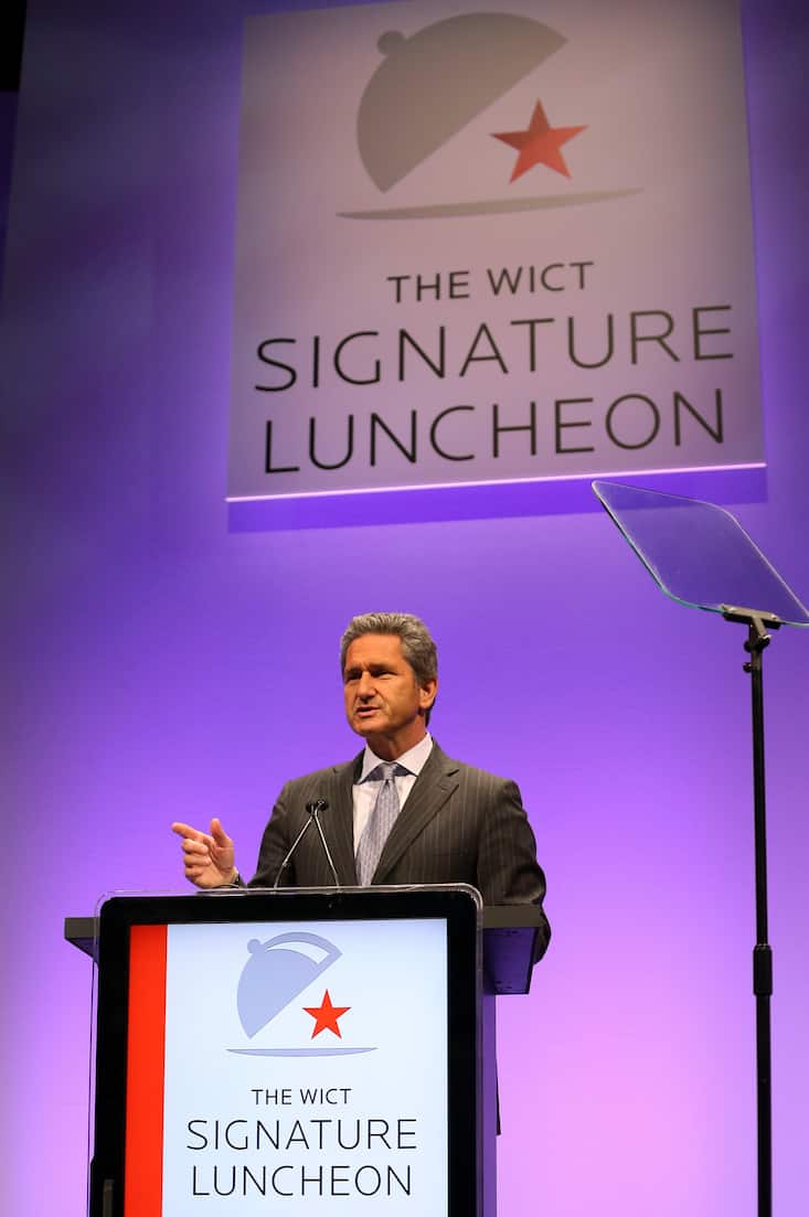 CHICAGO, IL - MAY 05: Mike Fries President and CEO Liberty Global speaks at the 2015 Women in Cable Telecommunications Signature Luncheon  at McCormick Place on May 5, 2015 in Chicago, Illinois. (Photo by Tasos Katopodis/Getty Images for WICT)