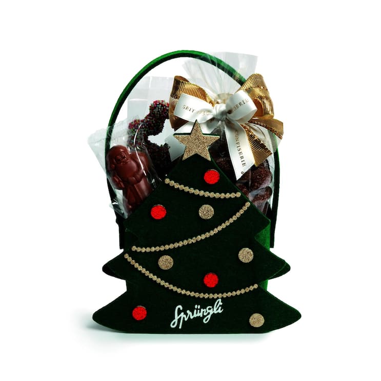 <p>Tannenbaum-Täschli mit Weihnachtsspezialitäten von Sprüngli, 35 Fr.</p>