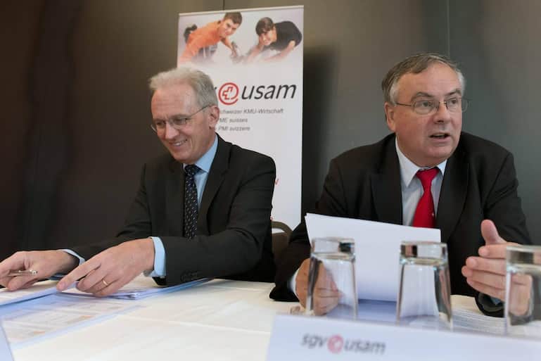 Hans-Ulrich Bigler (l.), Direktor des Schweizerischen Gewerbeverbandes, und Jean-Francois Rime, Präsident, kämpften 2013 gegen die Vorlage für verdichtetes Bauen (Raumplanungsrevision).