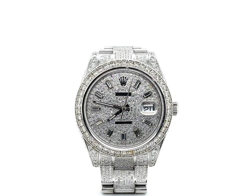 Diese Rolex Date Just ist mit Diamanten besetzt.