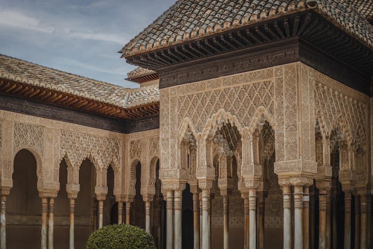 Detail of the Patio de Los Leones in the Alhambra, Granada, Spain