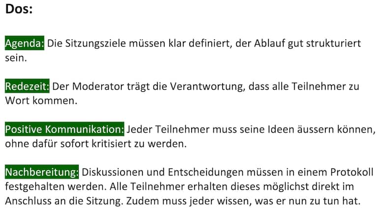 Meetings Sitzungsmanagement Dos
