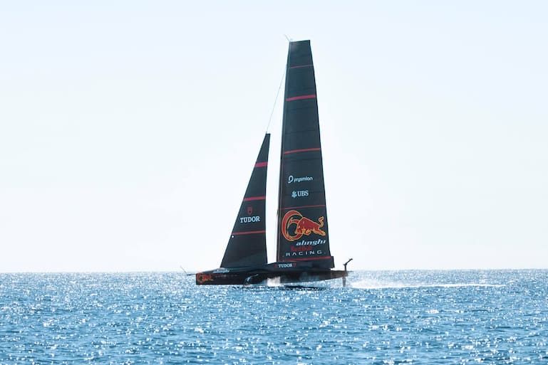 Alinghi Red Bull Racing's first sailing day with their race yacht BoatOne, in Barcelona, Spain on April 19. 2024 // Oriol Castello / Alinghi Red Bull Racing / Red Bull Content Pool // SI202404190586 // Usage for editorial use only //